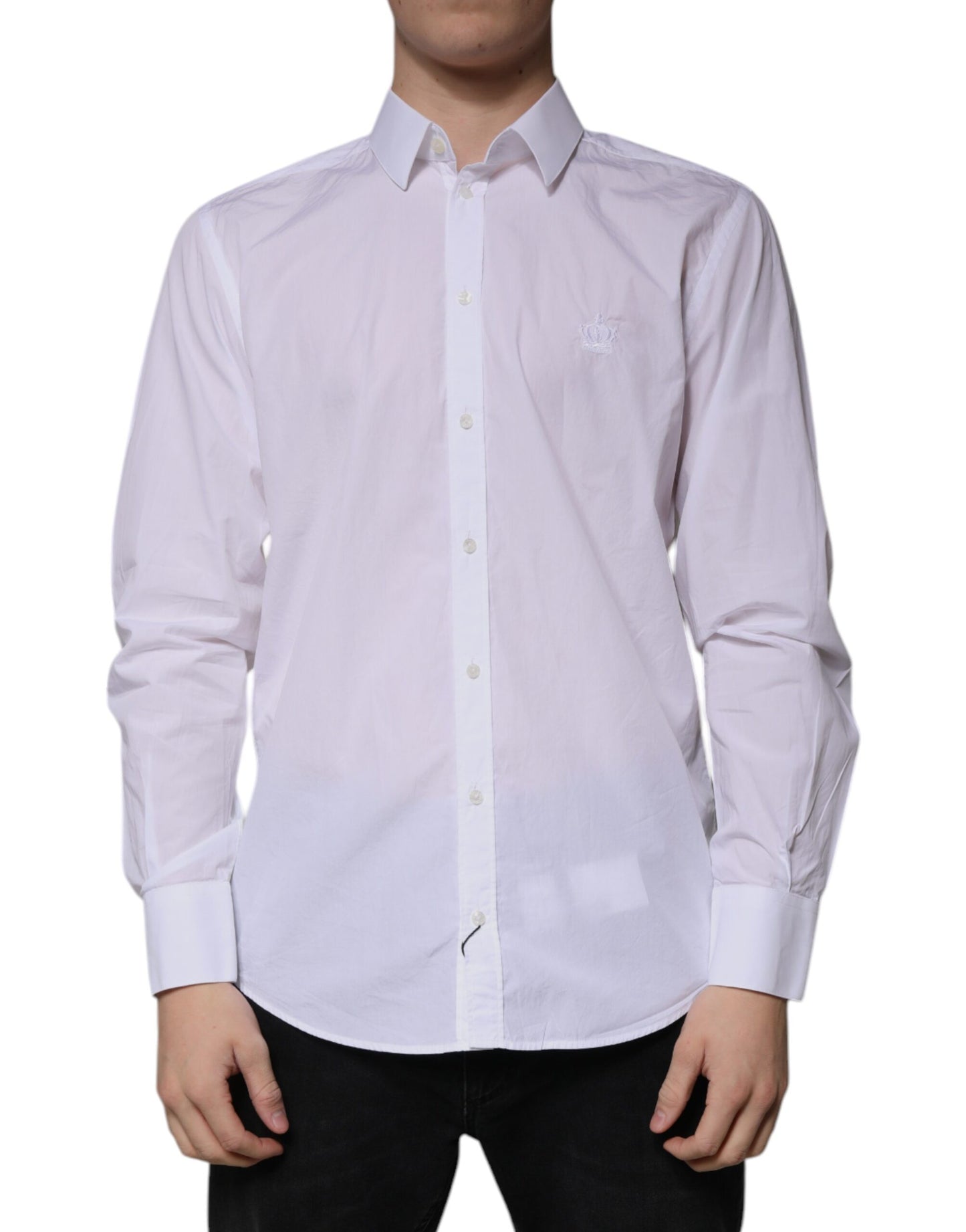 Dolce & Gabbana Weißes Slim Fit MARTINI Herrenhemd aus Baumwolle