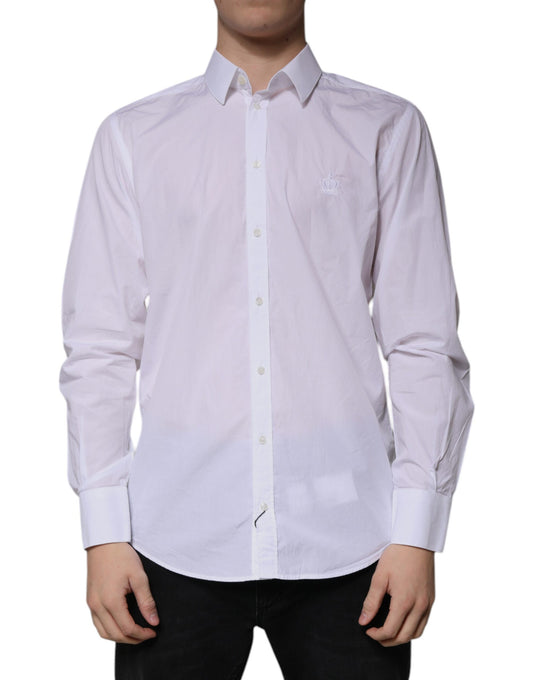 Dolce & Gabbana Weißes Slim Fit MARTINI Herrenhemd aus Baumwolle