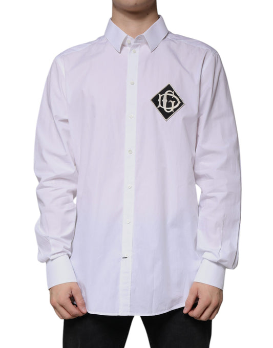 Dolce & Gabbana Weißes Logo-Baumwollhemd Slim Fit GOLD