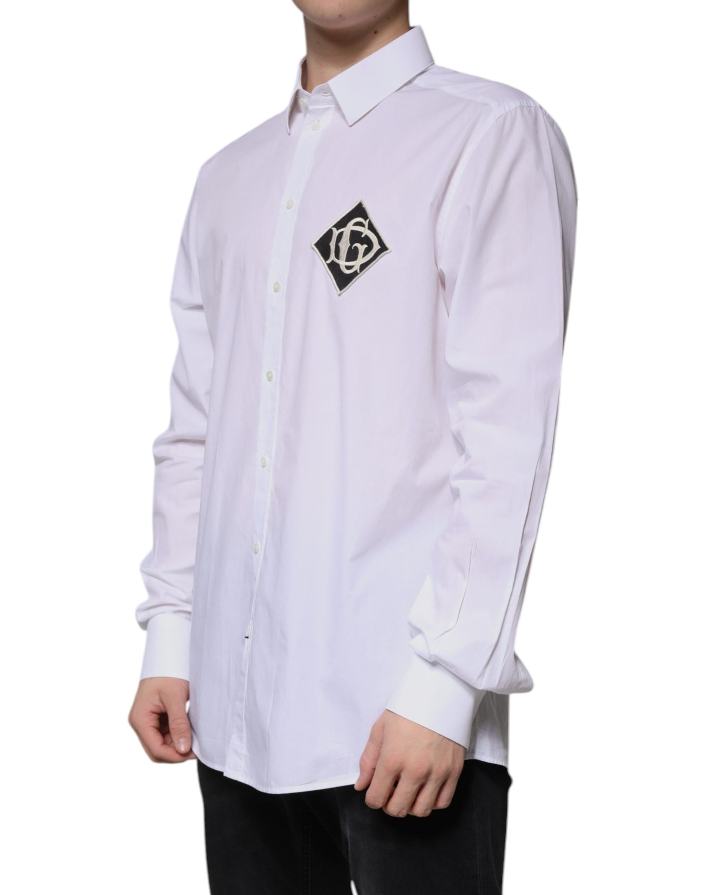 Dolce & Gabbana Weißes Logo-Baumwollhemd Slim Fit GOLD