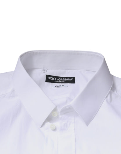 Dolce & Gabbana Weißes Logo-Baumwollhemd Slim Fit GOLD