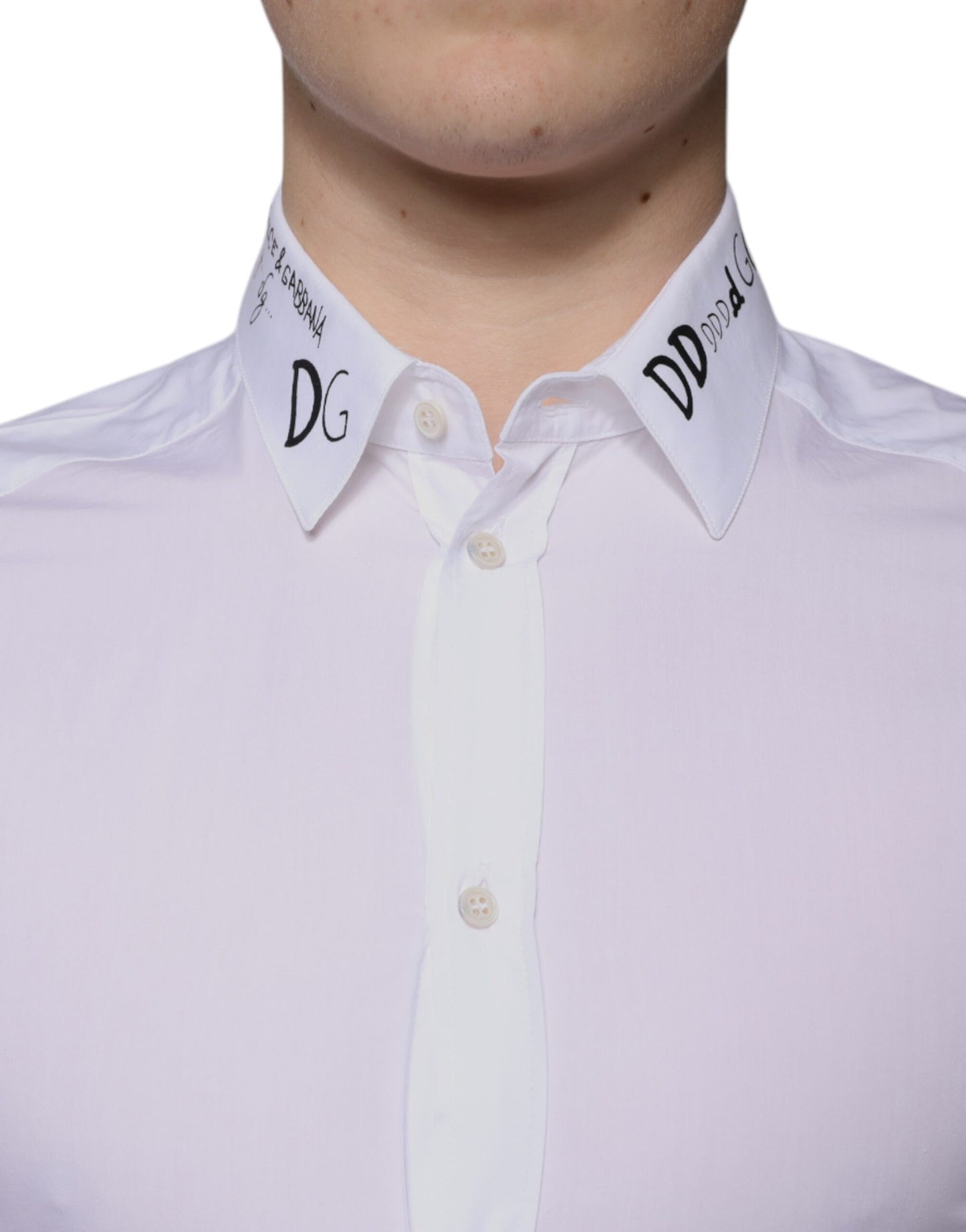 Dolce & Gabbana Weißes Logo-Baumwollhemd für Herren GOLD