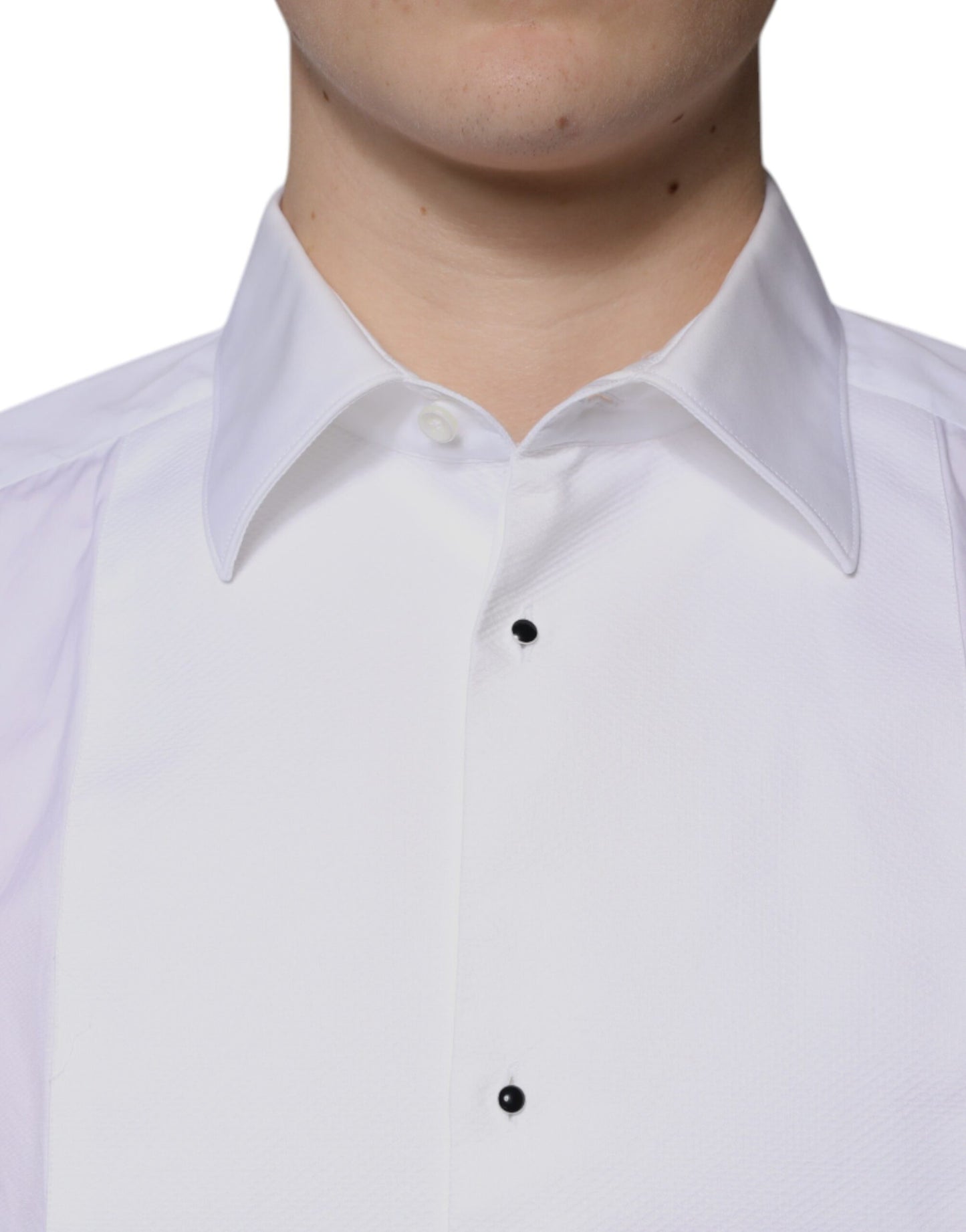 Dolce & Gabbana Weißes Lätzchen Baumwolle Popeline GOLD Herren Hemd