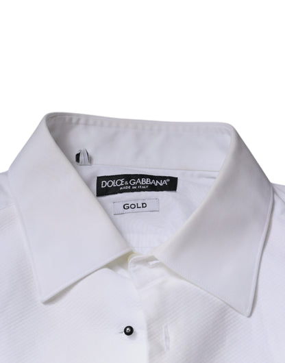Dolce & Gabbana Weißes Lätzchen Baumwolle Popeline GOLD Herren Hemd