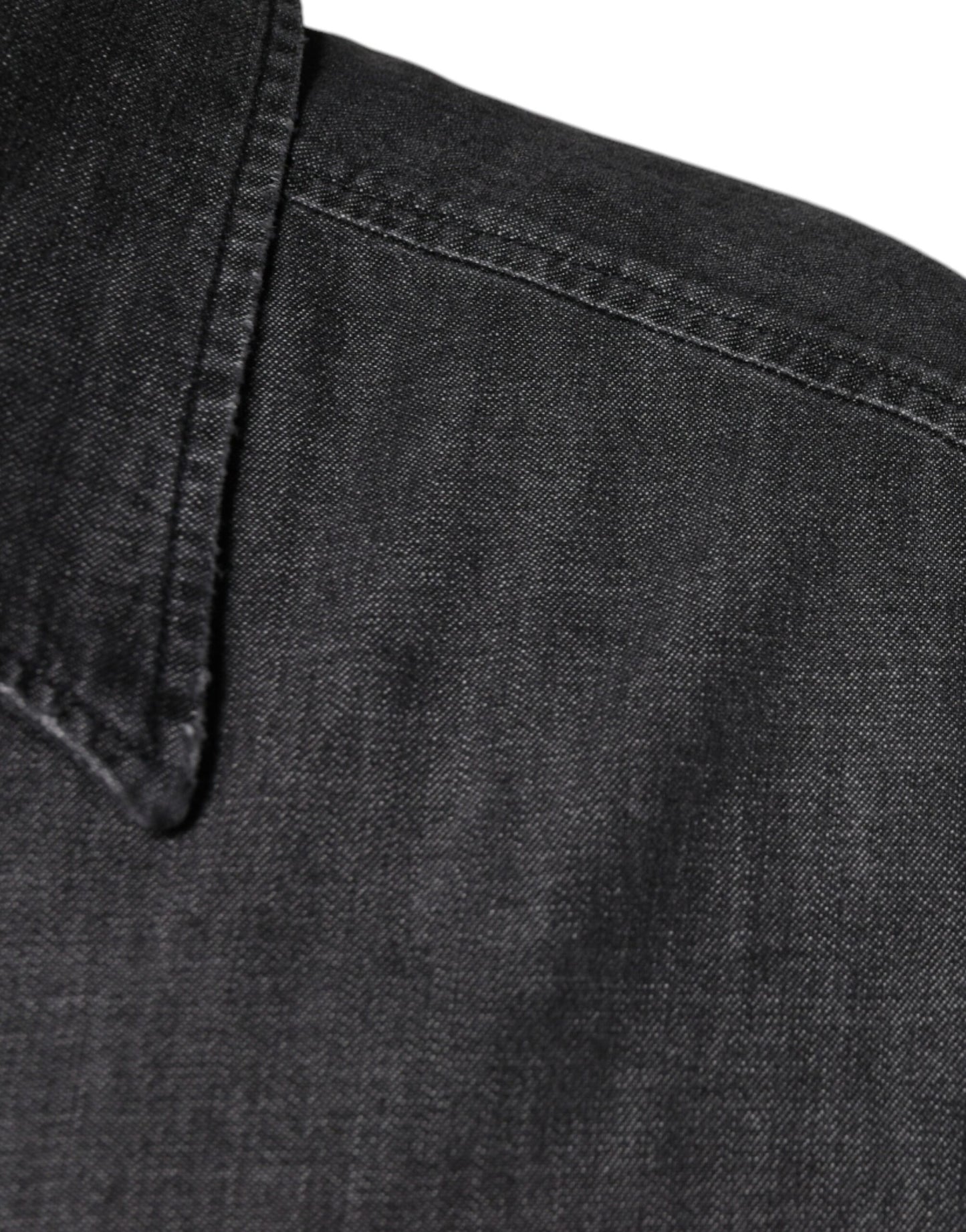 Dolce & Gabbana Schwarzes Logo-Baumwollhemd mit Knopfleiste aus Denim