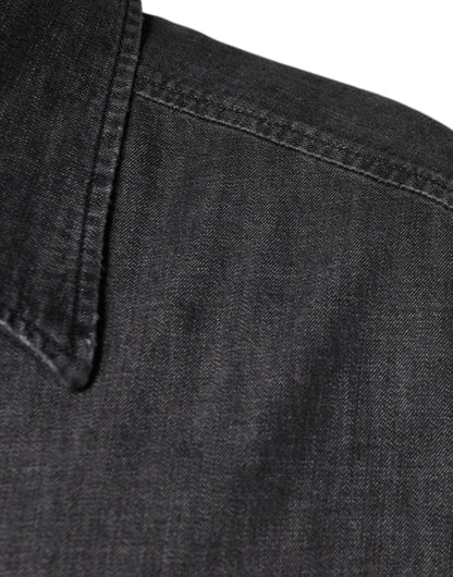 Dolce & Gabbana Schwarzes Logo-Baumwollhemd mit Knopfleiste aus Denim