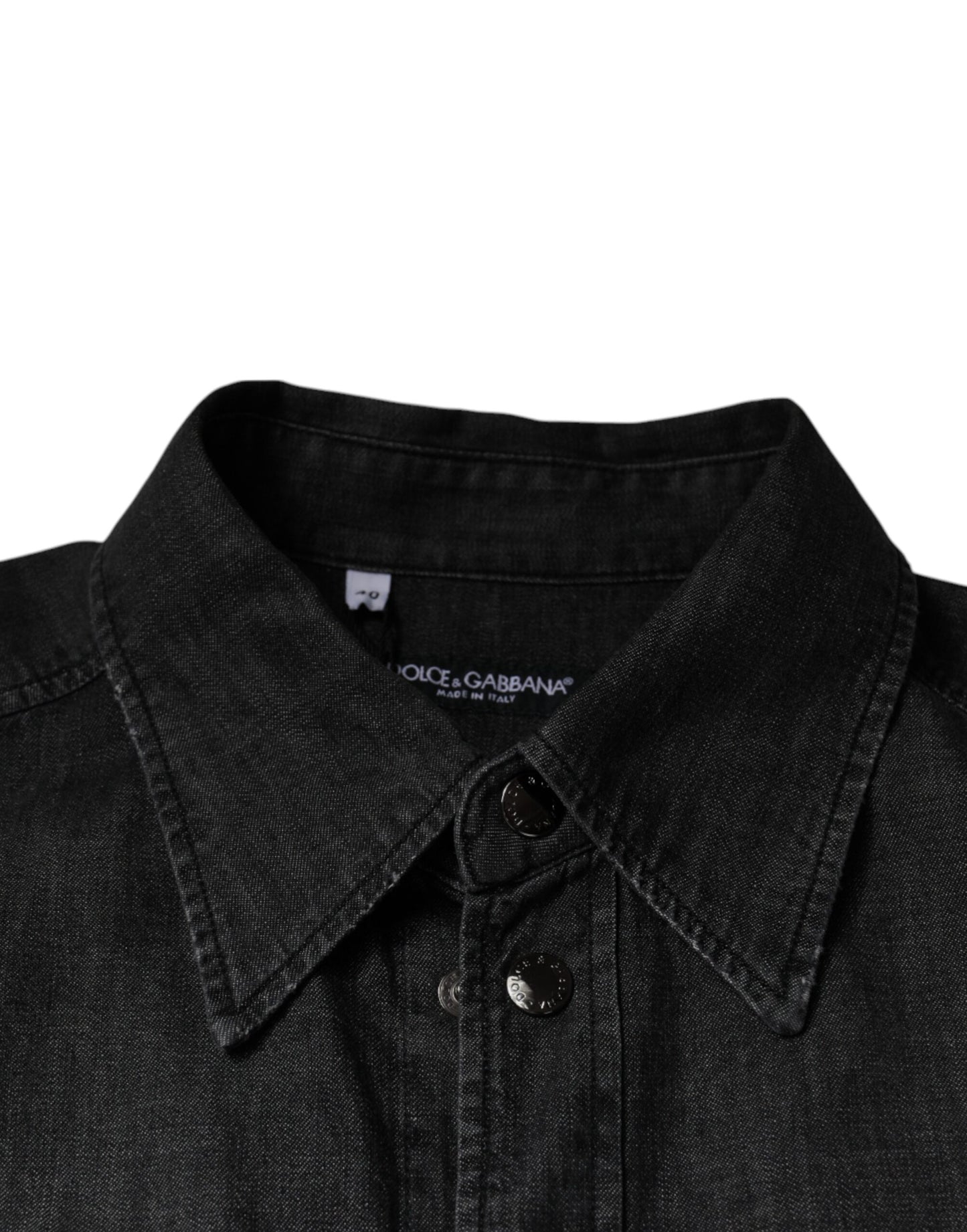 Dolce & Gabbana Schwarzes Logo-Baumwollhemd mit Knopfleiste aus Denim