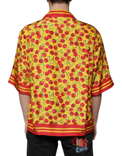 Dolce & Gabbana Gelbe Kirsche Button Down Seide Freizeithemd
