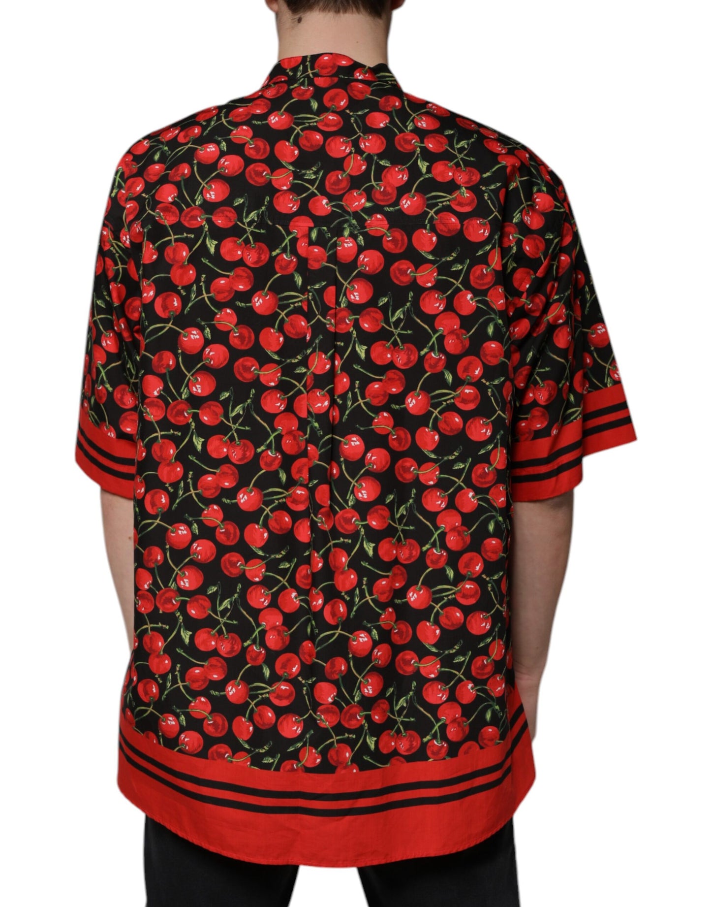 Dolce & Gabbana Schwarzes Kirschbaum-Baumwoll-Button-Down Freizeithemd