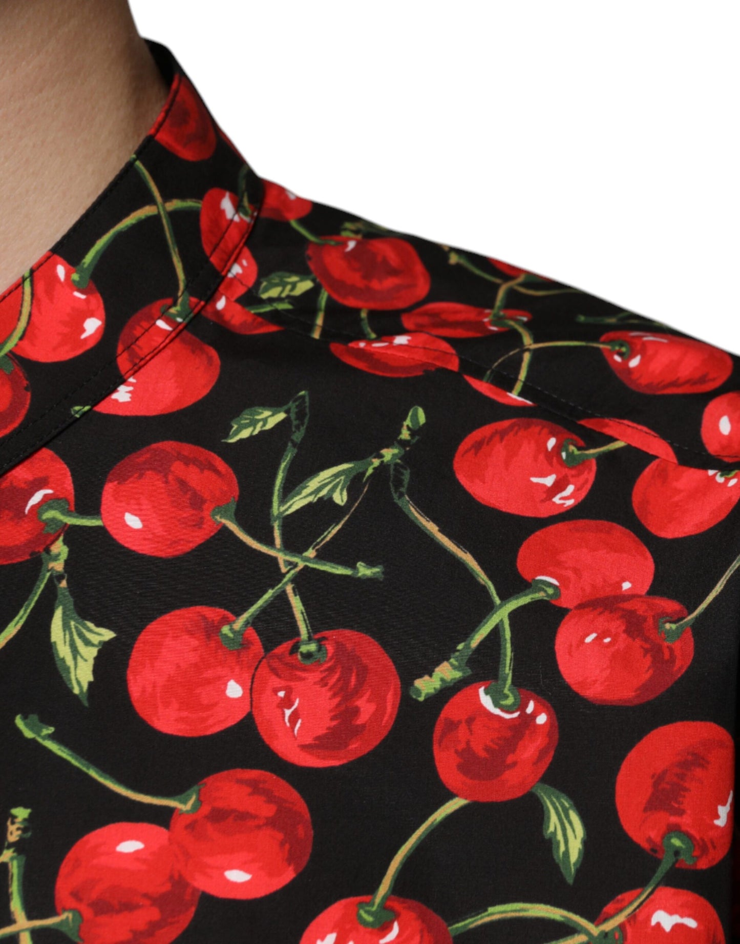 Dolce & Gabbana Schwarzes Kirschbaum-Baumwoll-Button-Down Freizeithemd