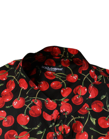 Dolce & Gabbana Schwarzes Kirschbaum-Baumwoll-Button-Down Freizeithemd