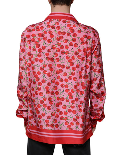 Dolce & Gabbana Rosa Kirsche Seide Button Down Freizeithemd