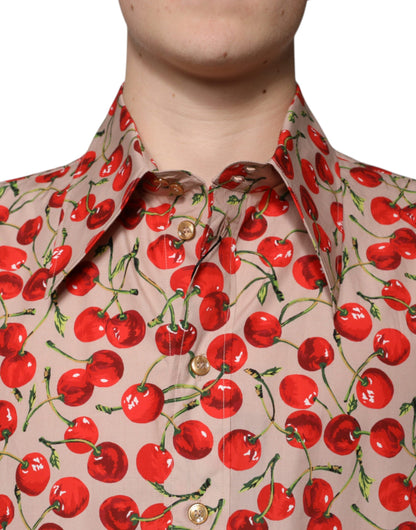 Dolce & Gabbana Beige Cherry Button Down Herren Freizeithemd