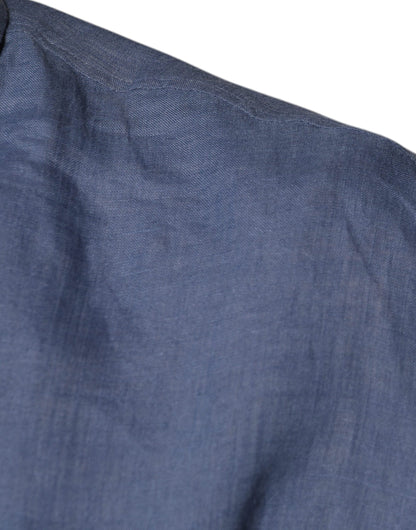 Dolce & Gabbana Blaues Logo Langarm-Button-Down Freizeithemd