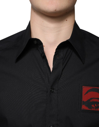 Dolce & Gabbana Schwarzes langärmeliges GOLD-Hemd mit Augenklappe