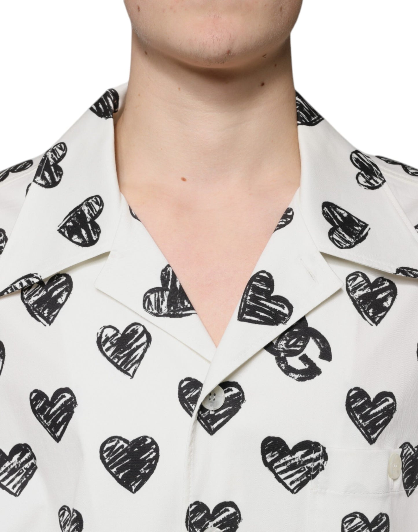 Dolce & Gabbana Weißes Herz Print Kurzarm Freizeithemd