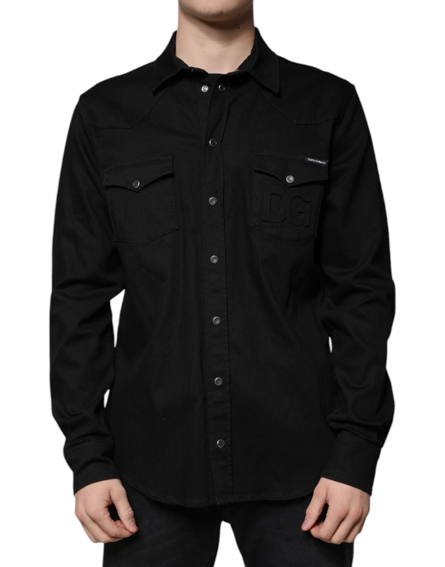 Dolce & Gabbana Schwarzes Button-Down-Hemd aus Baumwolle mit Kragen