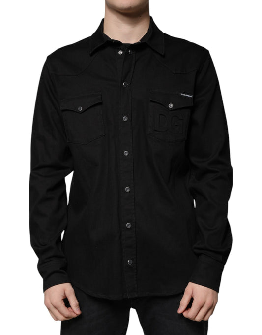 Dolce & Gabbana Schwarzes Button-Down-Hemd aus Baumwolle mit Kragen