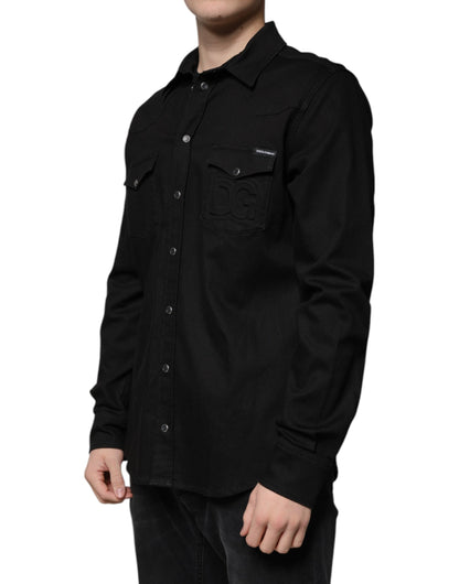 Dolce & Gabbana Schwarzes Button-Down-Hemd aus Baumwolle mit Kragen