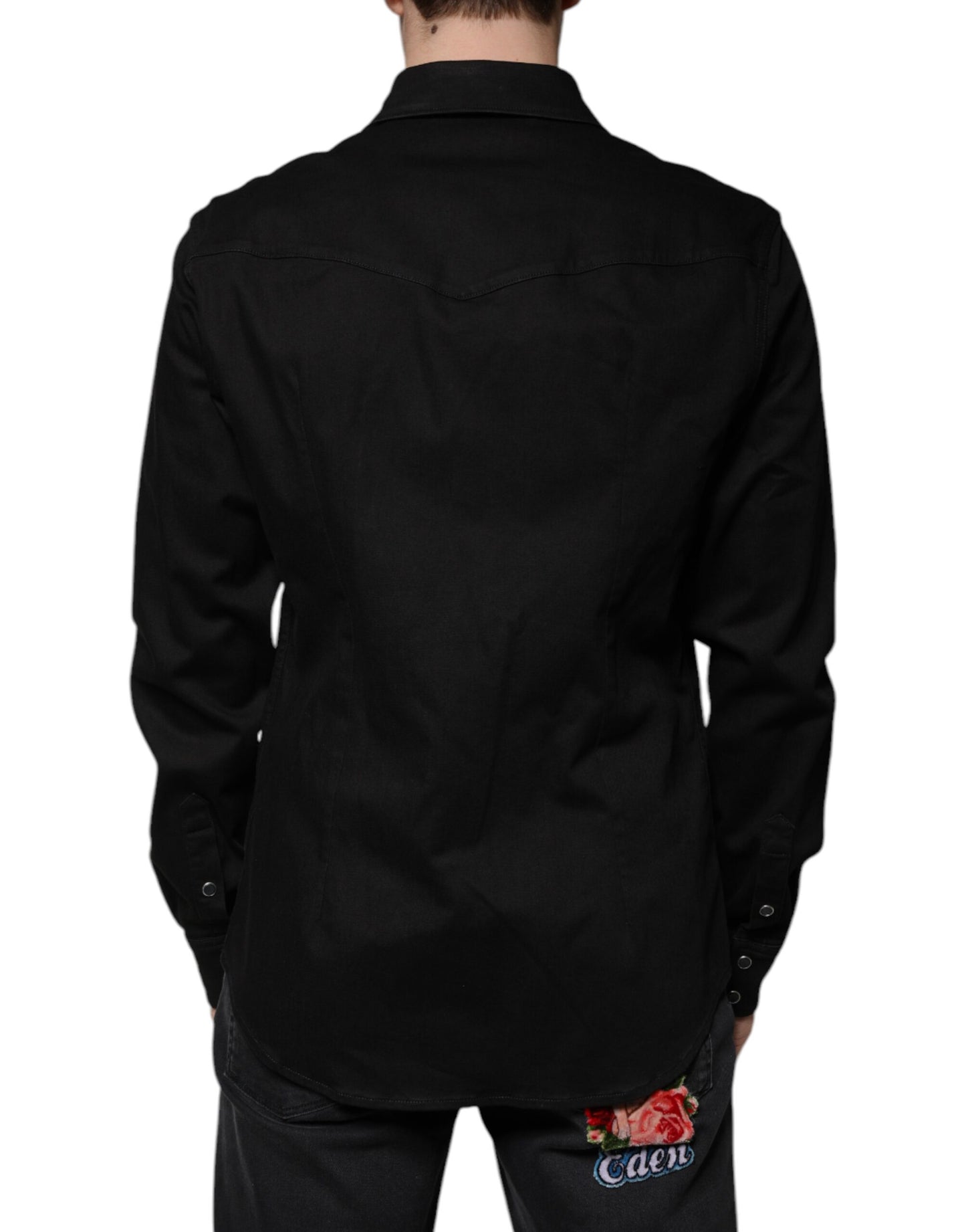 Dolce & Gabbana Schwarzes Button-Down-Hemd aus Baumwolle mit Kragen
