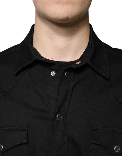 Dolce & Gabbana Schwarzes Button-Down-Hemd aus Baumwolle mit Kragen