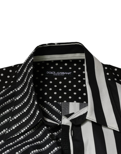Dolce & Gabbana Schwarz-weiß gestreiftes Button Down Freizeithemd