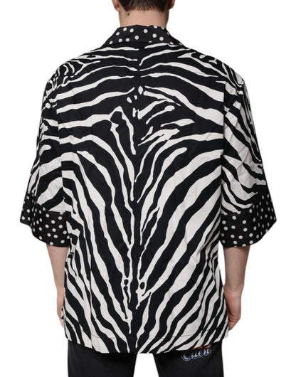 Dolce & Gabbana Schwarz Weiß Zebra Button Down Hemd in Übergröße