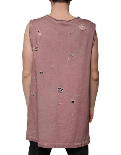 Dolce & Gabbana Braunes ärmelloses Baumwoll-T-Shirt mit Rundhalsausschnitt
