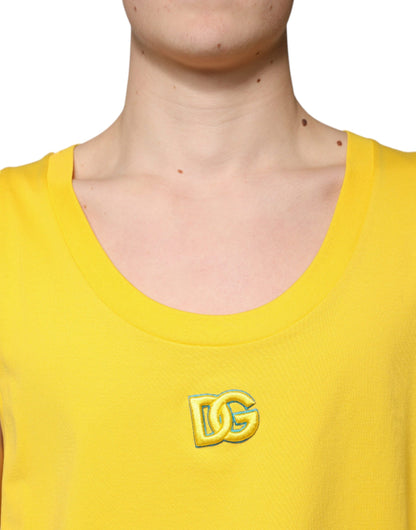 Dolce & Gabbana Gelbes Baumwoll-T-Shirt mit Rundhalsausschnitt und ohne Ärmel