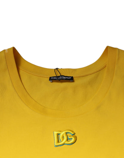 Dolce & Gabbana Gelbes Baumwoll-T-Shirt mit Rundhalsausschnitt und ohne Ärmel