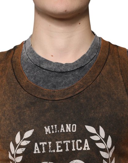 Dolce & Gabbana Braunes Baumwoll-T-Shirt mit Rundhalsausschnitt und ohne Ärmel