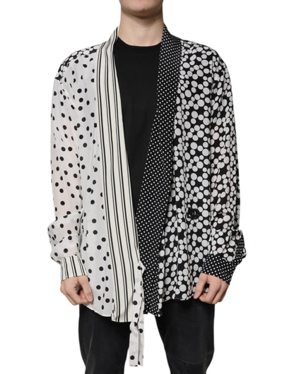 Dolce & Gabbana Schwarz Weiß Polka Dots Seide Männer Freizeithemd