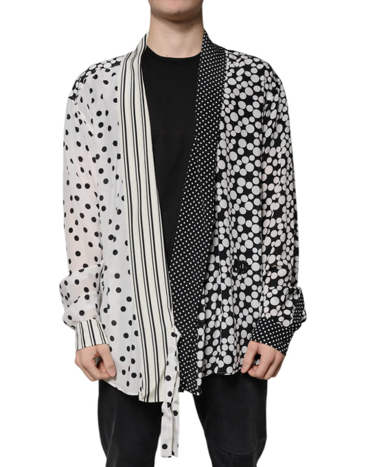 Dolce & Gabbana Schwarz Weiß Polka Dots Seide Männer Freizeithemd