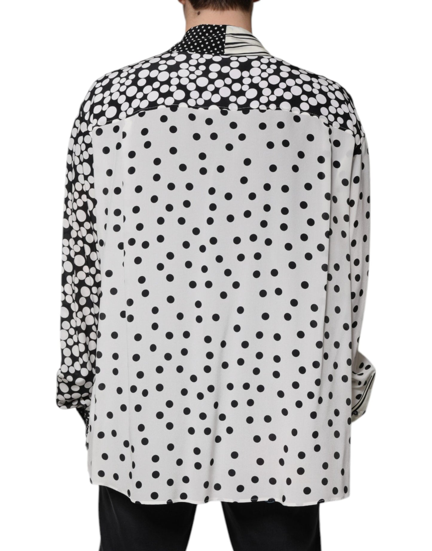 Dolce & Gabbana Schwarz Weiß Polka Dots Seide Männer Freizeithemd