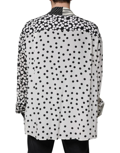 Dolce & Gabbana Schwarz Weiß Polka Dots Seide Männer Freizeithemd