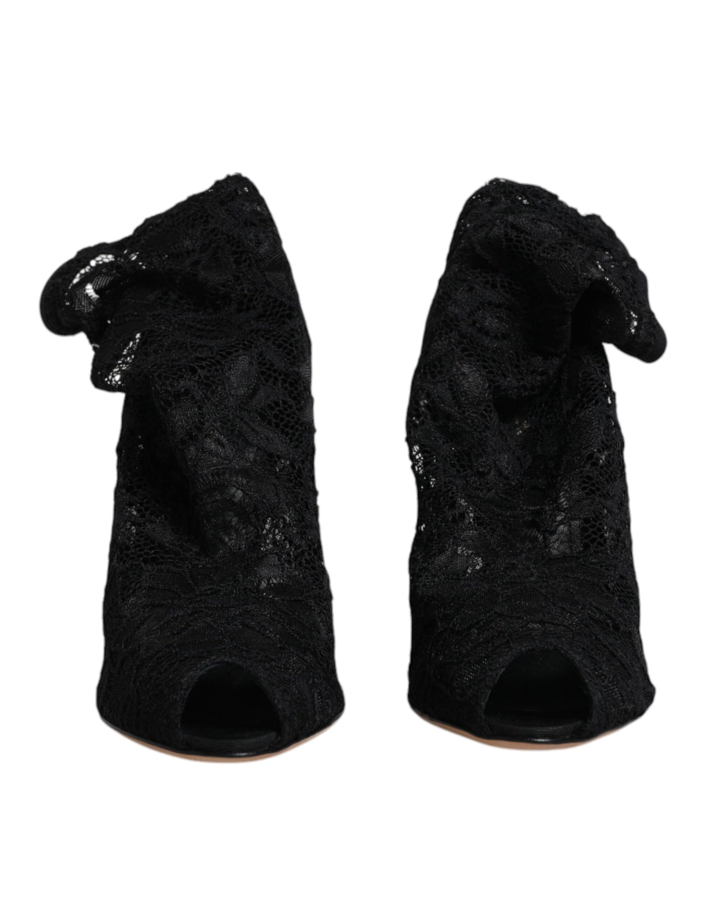 Dolce & Gabbana Schwarze Spitze Stretch Heels Mittlere Wadenstiefel Schuhe