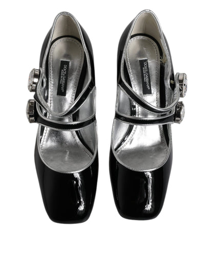 Dolce & Gabbana Schwarz Lackleder Kristall Mary Jane Pumps Schuhe