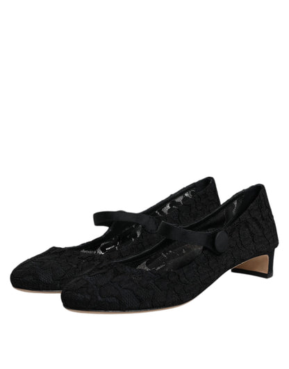 Dolce & Gabbana Schwarz Mary Jane Taormina Spitze Pumps Schuhe