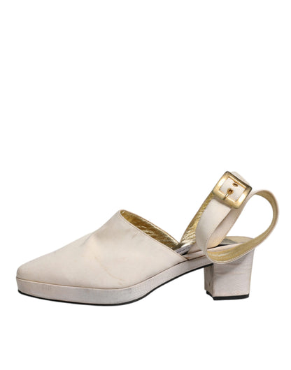 Dolce & Gabbana Aus Weiß Block Absätze Slingback Sandalen Schuhe