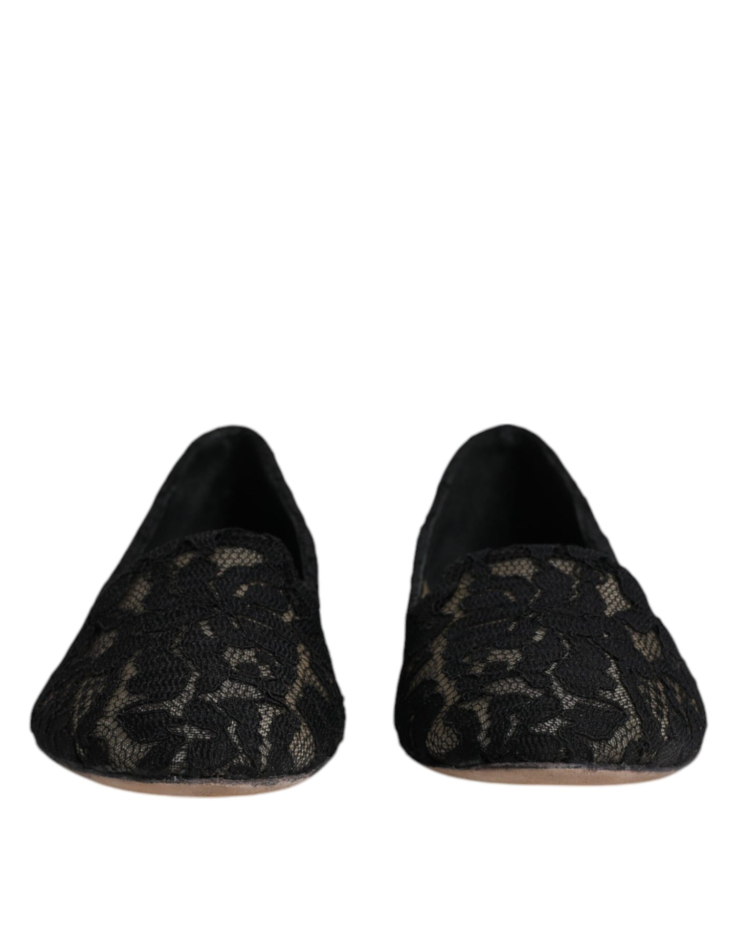 Dolce & Gabbana Schwarz Taormina Spitze Slip On Flats Schuhe