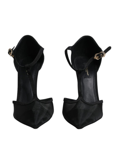 Dolce & Gabbana Schwarz Mesh T-strap Stiletto High Heels Schuhe