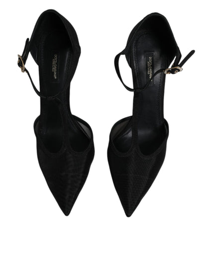 Dolce & Gabbana Schwarz Mesh T-strap Stiletto High Heels Schuhe