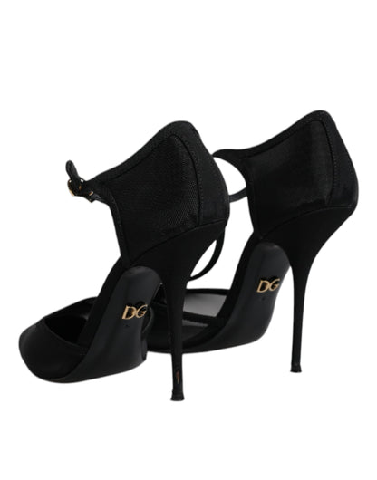 Dolce & Gabbana Schwarz Mesh T-strap Stiletto High Heels Schuhe