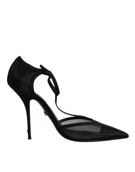 Dolce & Gabbana Schwarz Mesh T-strap Stiletto High Heels Schuhe