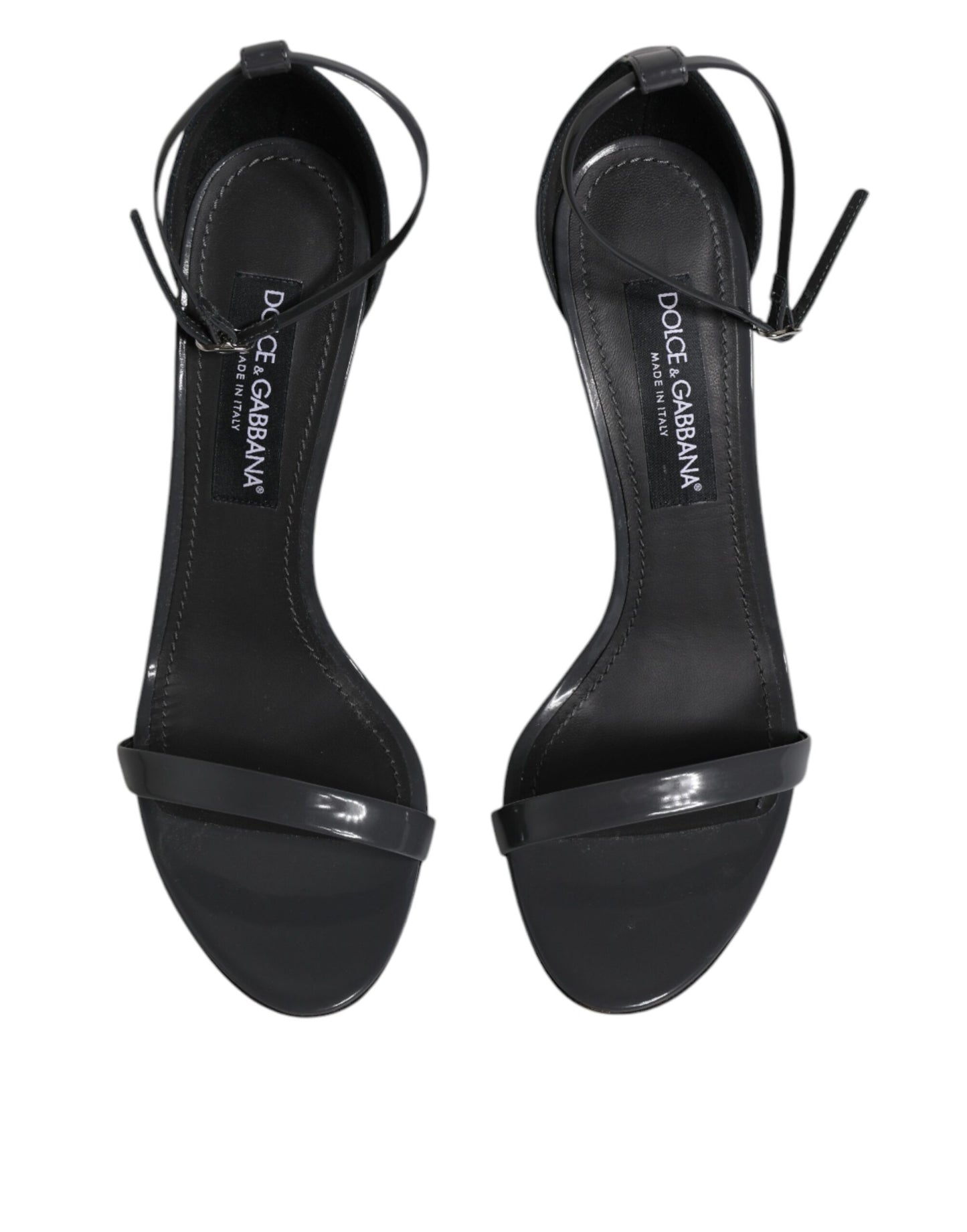 Dolce & Gabbana Graue Leder Knöchelriemen Absatz Sandalen Schuhe