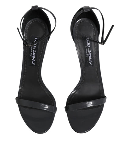 Dolce & Gabbana Graue Leder Knöchelriemen Absatz Sandalen Schuhe