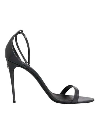 Dolce & Gabbana Graue Leder Knöchelriemen Absatz Sandalen Schuhe