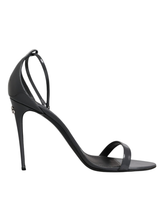 Dolce & Gabbana Graue Leder Knöchelriemen Absatz Sandalen Schuhe