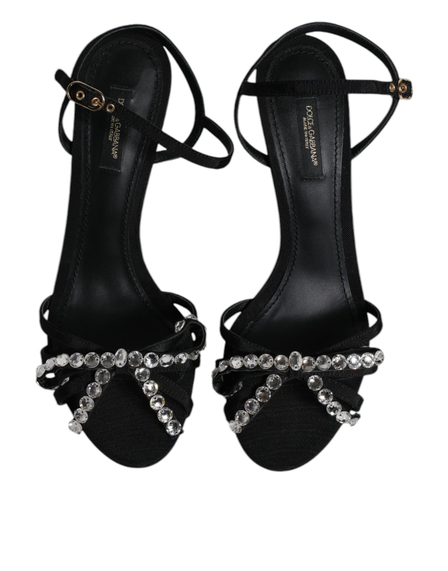 Dolce & Gabbana Schwarz Leder Kristall Schleife KEIRA Sandalen Schuhe