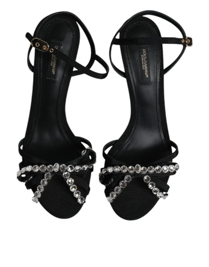 Dolce & Gabbana Schwarz Leder Kristall Schleife KEIRA Sandalen Schuhe